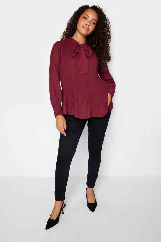 M&Co Burgundy Red Pleated Bow Neck Blouse | M&Co
