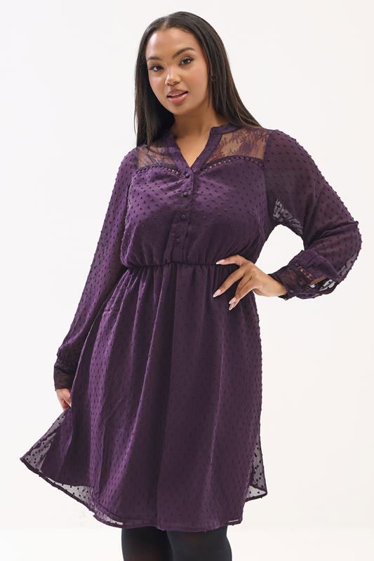 YOURS Plus Size Purple Lace Dobby Midi Dress | Yours Clothing 1