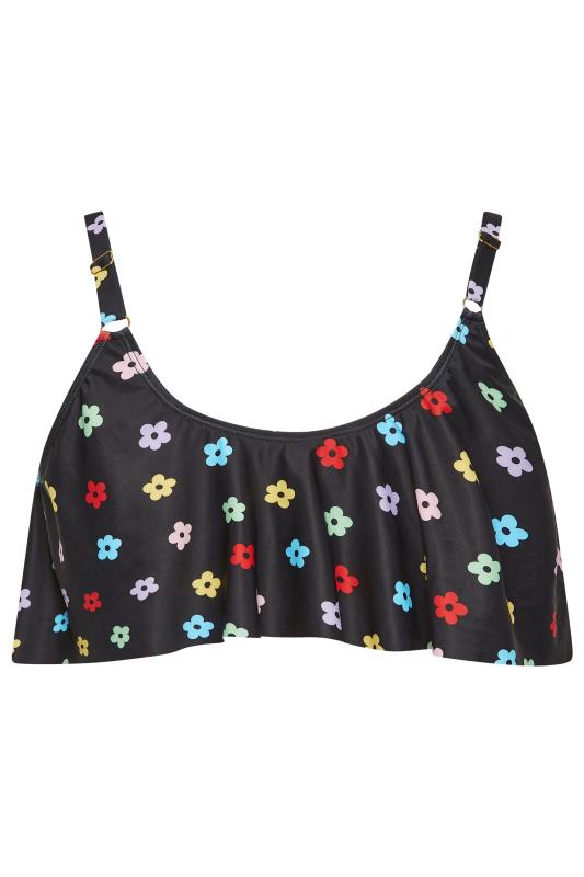 YOURS Plus Size Black Daisy Print Frill Chain Bikini Top | Yours Clothing 3