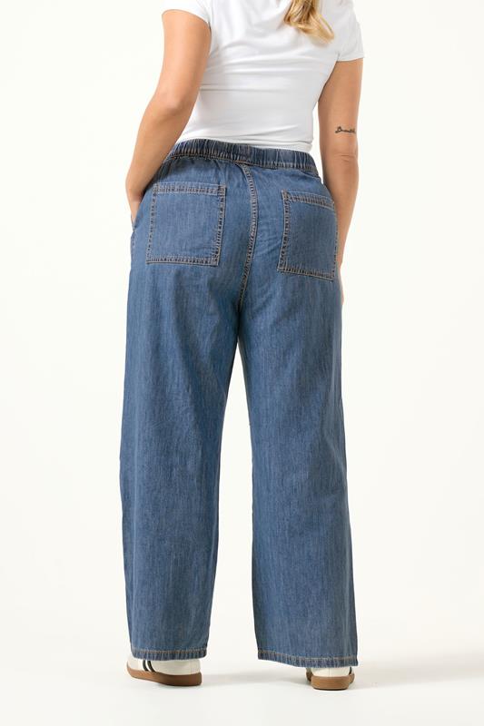 YOURS Plus Size Mid Blue Seam Front Wide Leg Jeans | Yours Clothing 2