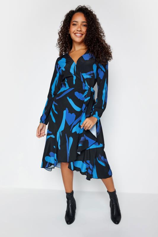M&Co Black Floral Print Angel Sleeve Split Hem Dress | M&Co
