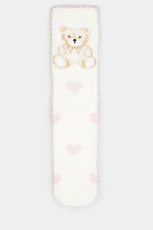 YOURSET 2 PACK Curve White & Pink Teddy Bear Fluffy Bed Socks | Yours Clothing 7