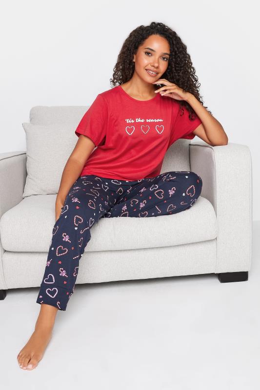 Women's  M&Co Red Cotton 'Tis the Season' Christmas Candy Print Pyjama Set