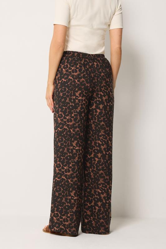 LTS Tall Women's Chocolate Brown Leopard Print Wide Leg Trousers | Long Tall Sally 2