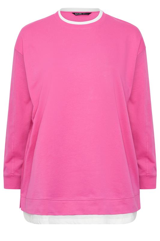 YOURS Plus Size Pink 2-In-1 Crew Neck Sweatshirt | Yours Clothing 5