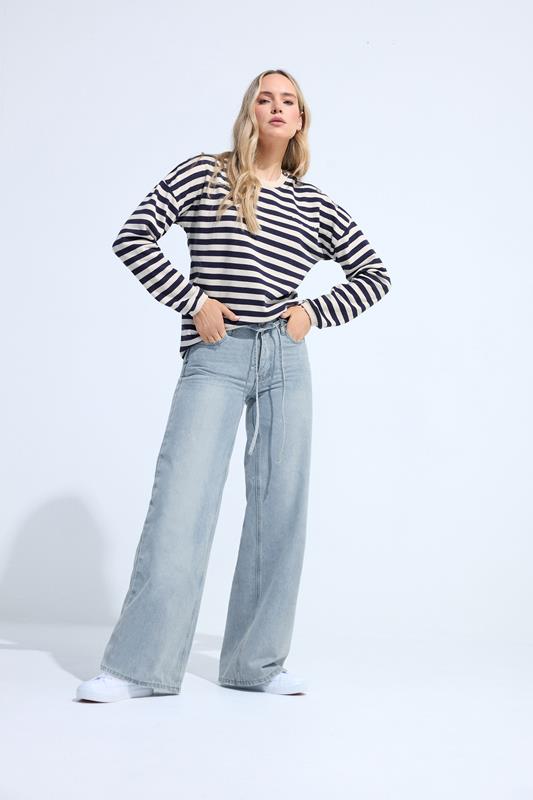 LTS Tall Light Blue Wash Tie Waist Cotton Wide Leg Jeans