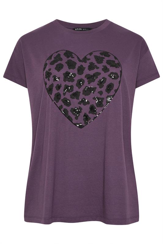 YOURS Curve Purple Leopard Print Sequin Heart T-Shirt | Yours Clothing 5
