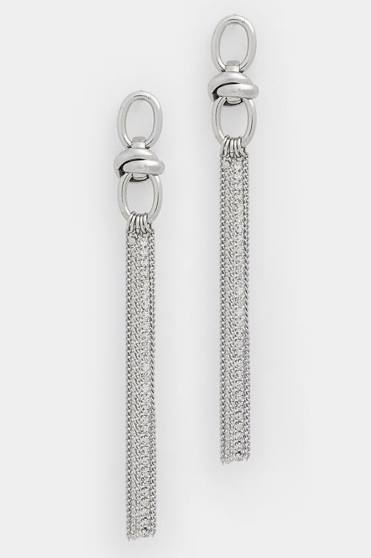 Silver Tone Diamante Chain Tassel Earrings | Yours Clothing 1