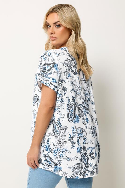 YOURS Plus Size Navy Blue Paisley Pintuck Short Sleeve Top | Yours Clothing 2