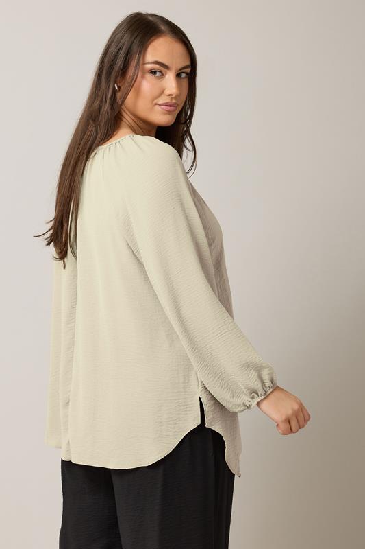 EVANS Plus Size Natural Brown Button Front Long Sleeve Blouse | Evans 2