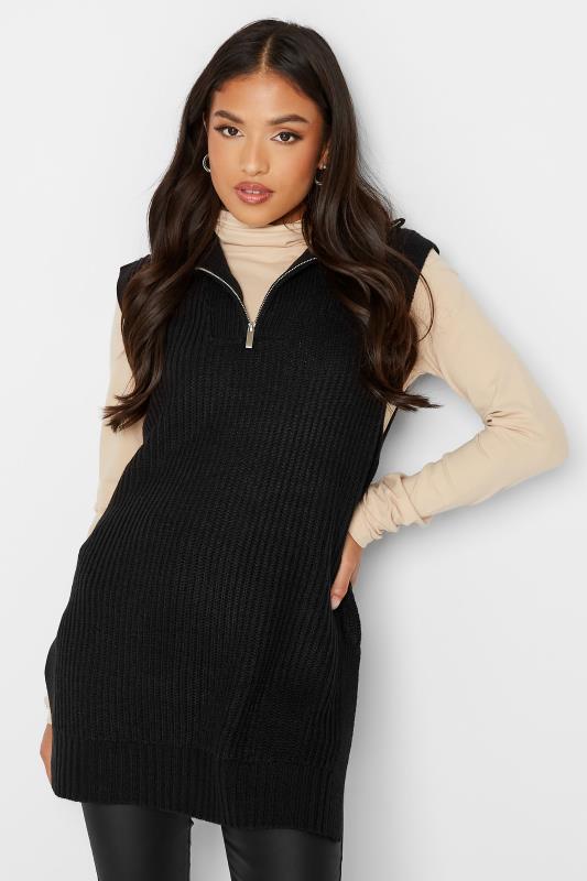 Petite  PixieGirl Black Zip Longline Knitted Vest Top
