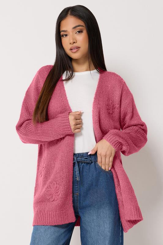 M&Co Petite Pink Flower Embroidered Knitted Cardigan