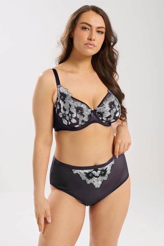 YOURS Plus Size Purple Floral Embroidered Non Padded Bra | Yours Clothing 2