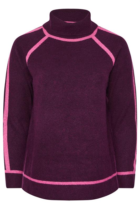 EVANS Plus Size Purple Contrast Tipped Jumper | Evans 5