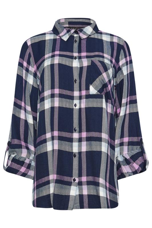 M&Co Navy Blue Check Print Boyfriend Shirt | M&Co 5