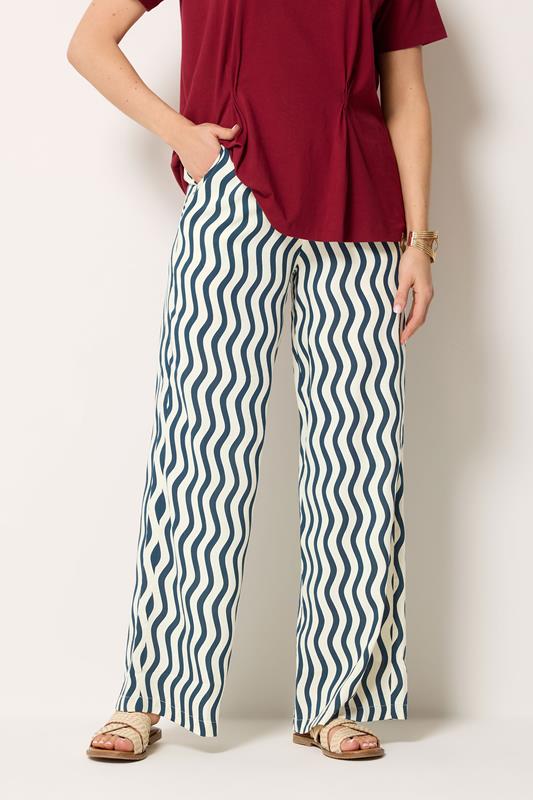 LTS Tall Navy Blue Wavy Print Wide Leg Trousers | Long Tall Sally 2