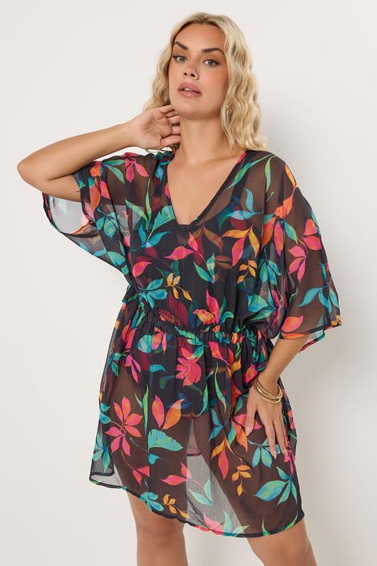 YOURS Plus Size Black Floral Chiffon Kimono | Yours Clothing 1