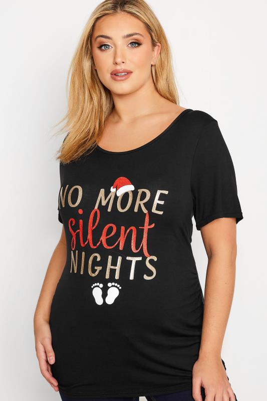 BUMP IT UP MATERNITY Plus Size Black 'No More Silent Nights' Christmas Top | Yours Clothing 4