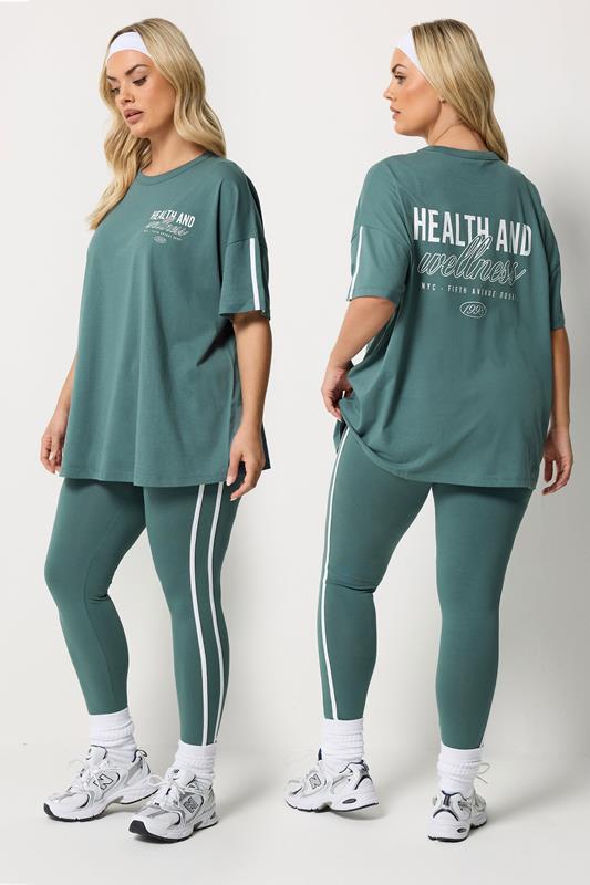 YOURS ACTIVE Plus Size  Blue 'Health & Wellness' T-Shirt | Yours Clothing 1