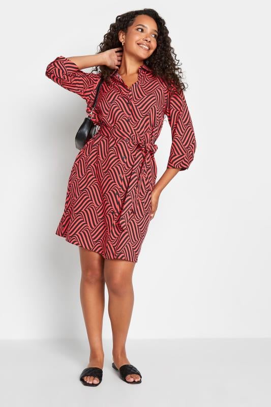 Women's  M&Co Red Geometric Print Shirt Dress