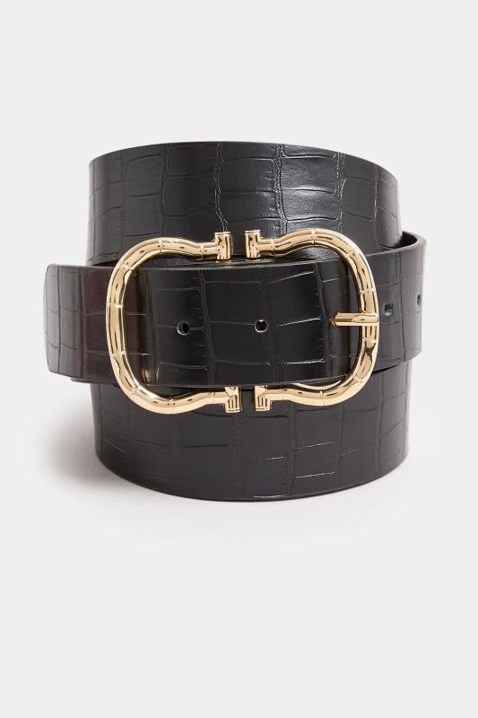 Black Horseshoe Double Buckle Belt | Yours Clothing 2