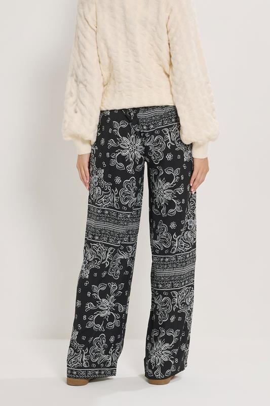 LTS Tall Black Paisley Wide Leg Trousers | Long Tall Sally 2