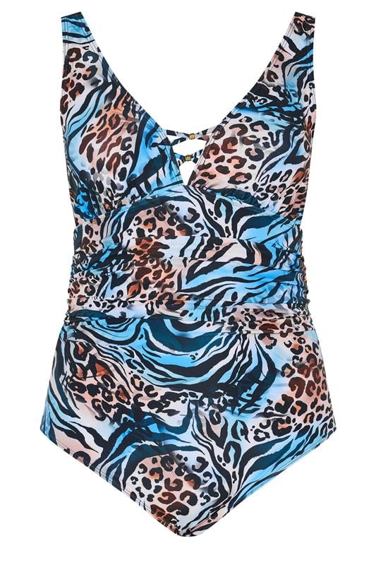 YOURS Plus Size Blue & Orange Animal Plunge Swimsuit | Yours Clothing 7