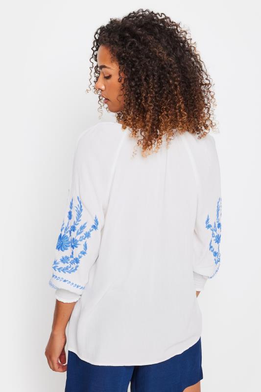 M&Co White Floral Embroidered Sleeve Notch Neck Blouse | M&Co 4