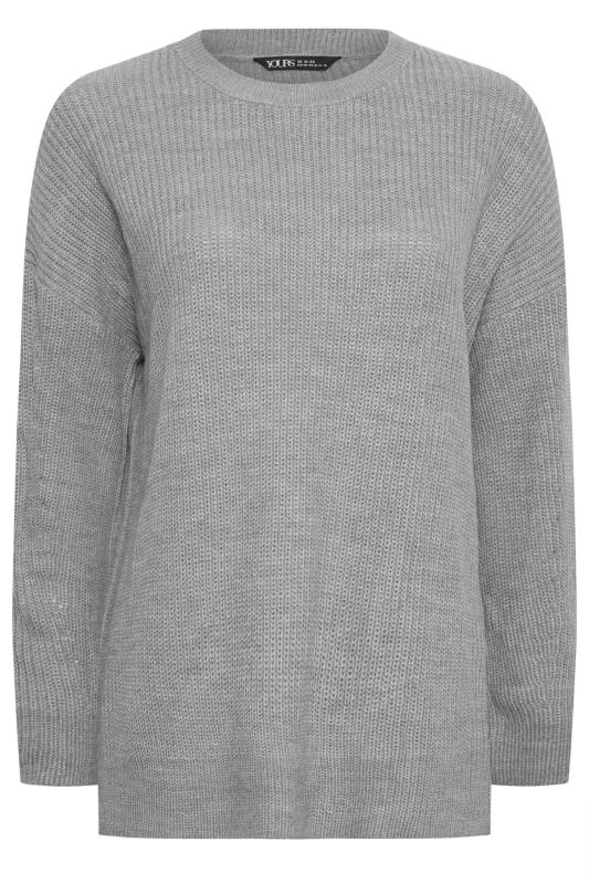 YOURS Plus Size Grey Drop Shoulder Knitted Jumper | Yours Clothing 6