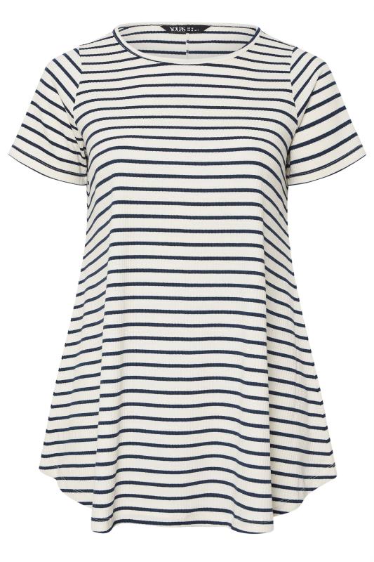YOURS Plus Size White Striped Ribbed Swing Top | Yours Clothing 5
