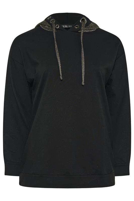YOURS Plus Size Black & Gold Shimmer Trim Eyelet Hoodie | Yours Clothing 5