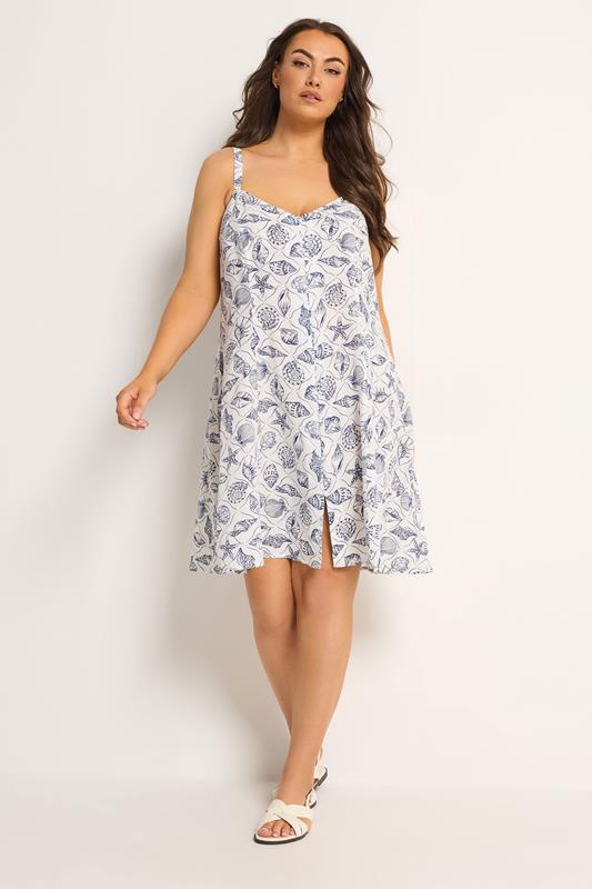YOURS Plus Size White Shell Print Linen Dress | Yours Clothing 4