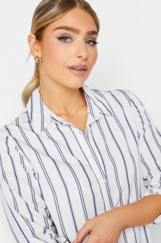 M&Co White & Navy Blue Stripe Tab Sleeve Shirt | M&Co 4