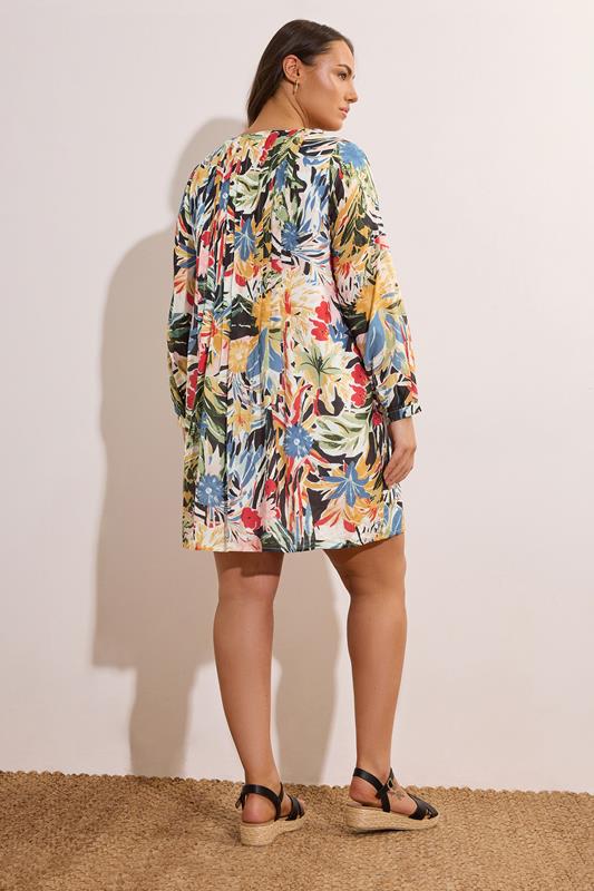 EVANS Plus Size Blue & Yellow Floral Pleated Swing Dress | Evans 4