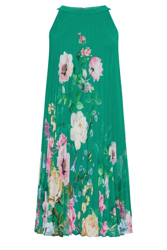 M&Co Petite Green Floral Print Pleated Dress | M&Co 5