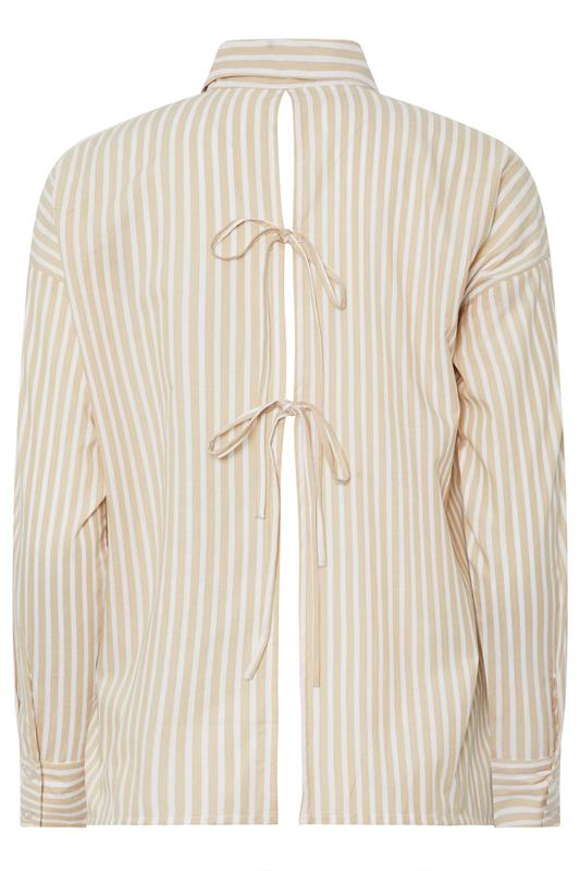 PixieGirl Petite Women's Stone Brown Stripe Tie Back Cotton Shirt | PixieGirl 6
