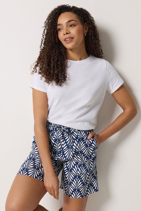  M&Co Navy Blue & White Leaf Print Shorts