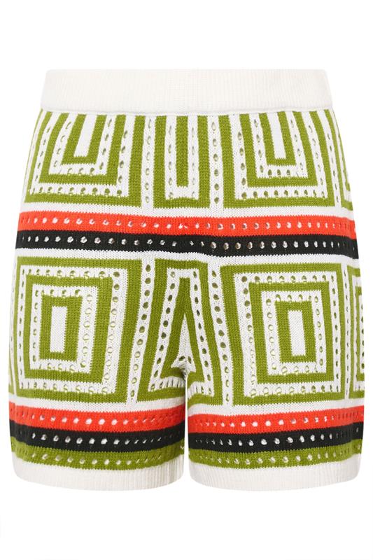 LIMITED COLLECTION Plus Size Ivory White & Green Stripe Crochet Shorts | Yours Clothing 5