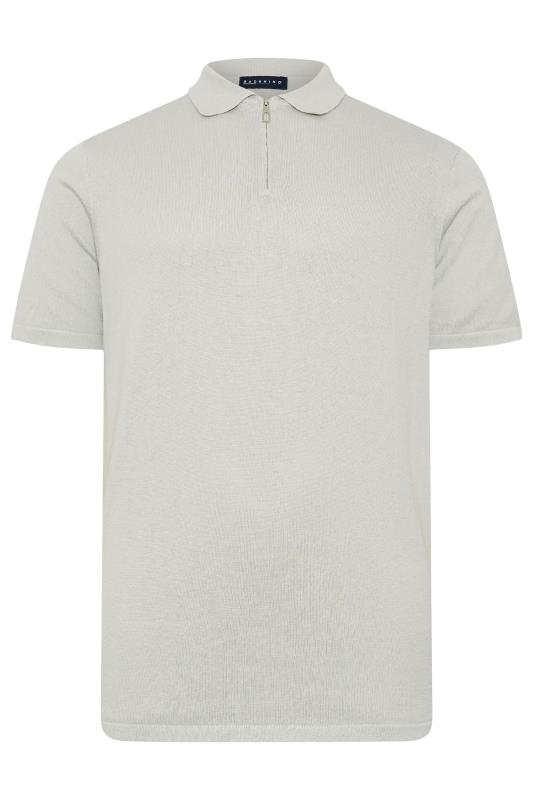 BadRhino Big & Tall Grey Knitted Short Sleeve Zip Polo Shirt | BadRhino 2