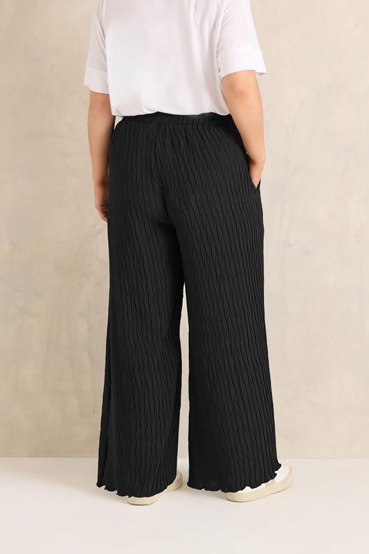EVANS Plus Size Black Textured Wide Leg Trousers | Evans 4