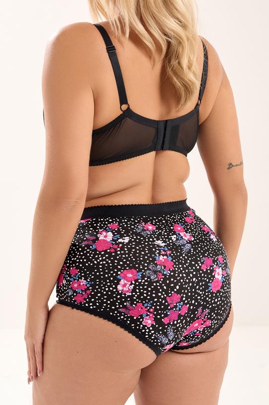 YOURS Plus Size 5 PACK Black Floral Print Full Briefs | Yours Clothing 5