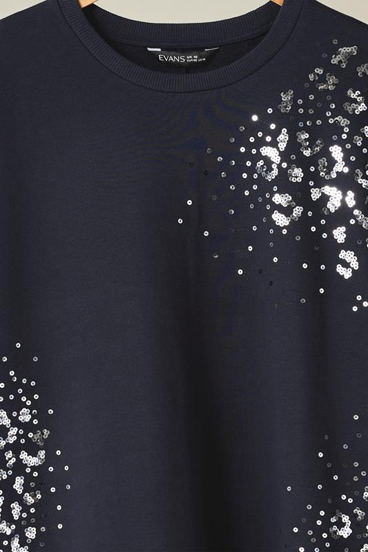 EVANS Plus Size Navy Blue Leopard Sequin Embellished Sweatshirt | Evans 7