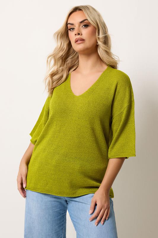YOURS Curve Green Knitted T-Shirt