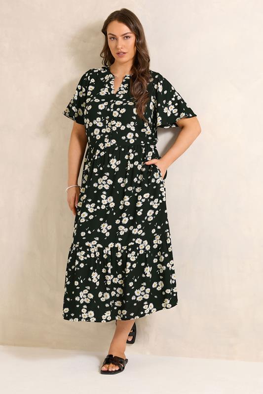 EVANS Plus Size Black Daisy Print Tiered Dress | Evans 1