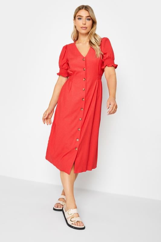 Women's  M&Co Red Button Through Midi Dress