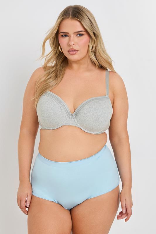 YOURSET 2 PACK Curve Grey Marl & Blue Lace Trim Padded Bra | Yours Clothing 5
