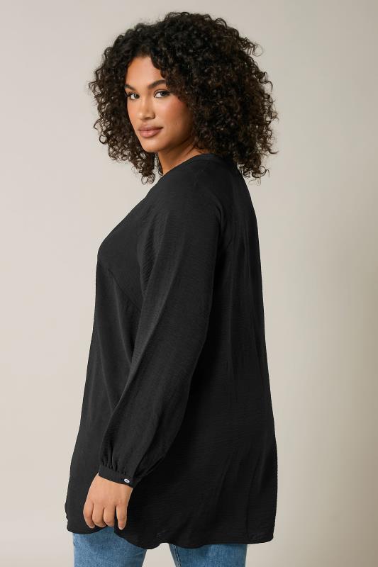 EVANS Plus Size Black Notch Neck Long Sleeve Blouse | Evans 2