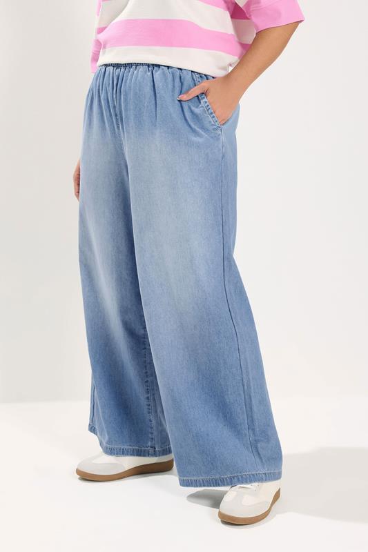 YOURS Curve Mid Blue Wide Leg Jeans