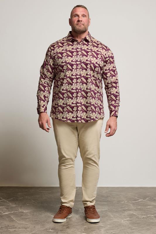 BadRhino Tailoring Big & Tall Burgundy Red Premium Leaf Print Long Sleeve Shirt | BadRhino 1