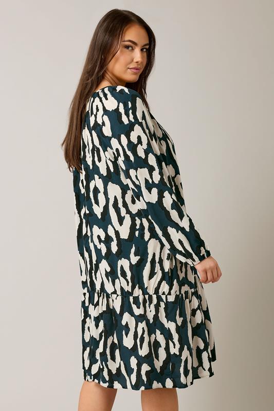 EVANS Plus Size Navy Blue Animal Print Tiered Mini Dress | Evans  2